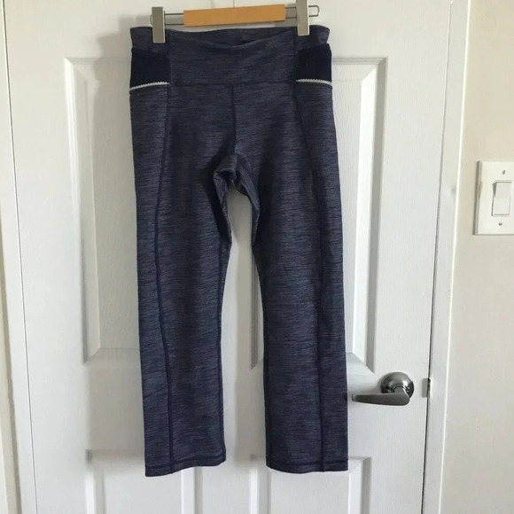 Lululemon Ride On Fold Cuff Hem Leggings Womens Denim Luon Reflective Crop SZ 6 - Picture 1 of 14